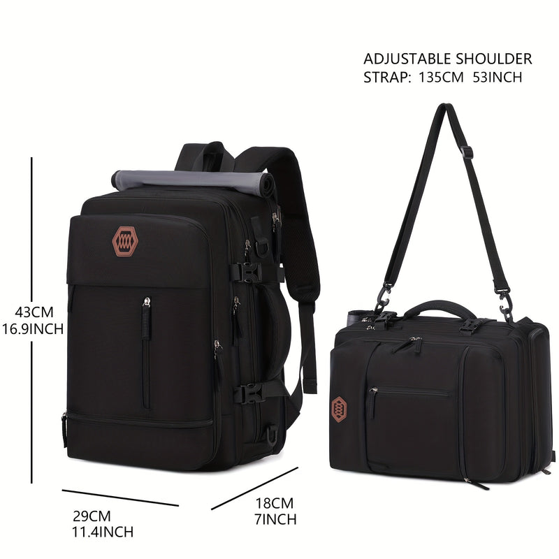 حقيبة ظهر ENOSHI للكمبيوتر المحمول مع منفذ USB وحجرة للأحذية وأحزمة قابلة للتعديل - حقيبة سفر ومدرسية متينة للرجال والنساء، حقيبة ظهر هدية عمل مقاس 17 بوصة، رمادي فاتح، مساحات تخزين متعددة، لوحة خلفية شبكية، منفذ شحن USB