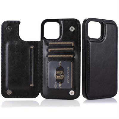 جراب iPhone قابل للطي من الجلد الصناعي عالي الجودة مع فتحات للبطاقات وحامل مقاوم للصدمات متوافق مع موديلات مختلفة بما في ذلك X XR XS Max 11 pro 12 pro 13 pro 14 15 16 SE 6 7 8 plus