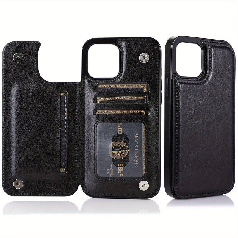 جراب iPhone قابل للطي من الجلد الصناعي عالي الجودة مع فتحات للبطاقات وحامل مقاوم للصدمات متوافق مع موديلات مختلفة بما في ذلك X XR XS Max 11 pro 12 pro 13 pro 14 15 16 SE 6 7 8 plus