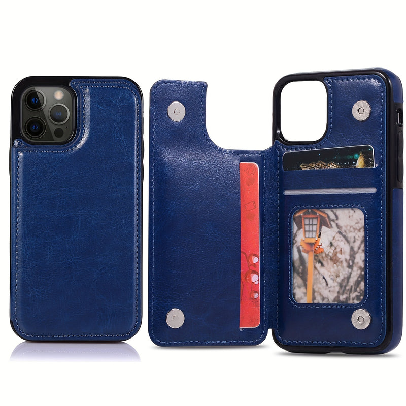 جراب iPhone قابل للطي من الجلد الصناعي عالي الجودة مع فتحات للبطاقات وحامل مقاوم للصدمات متوافق مع موديلات مختلفة بما في ذلك X XR XS Max 11 pro 12 pro 13 pro 14 15 16 SE 6 7 8 plus