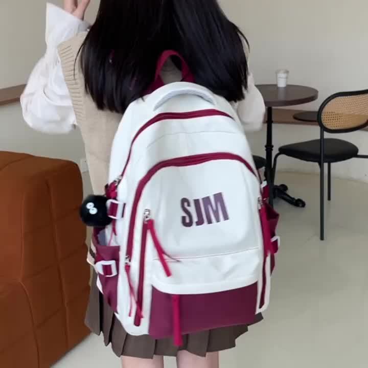 حقيبة ظهر أكسفورد متينة للسفر - حقيبة مدرسية عملية جذابة بصريًا بأحزمة قابلة للتعديل، وحجرات متعددة، وسحاب للإغلاق، بتصميم أبيض وأخضر، حقيبة ظهر عملية | حقيبة أنيقة وعملية | خامة أكسفورد