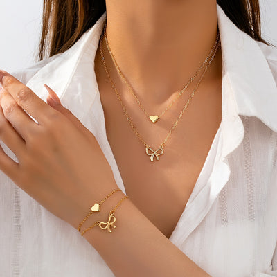 2pcs Set of Exquisite and Elegant Cute Cherry Heart Bracelet and Necklace Combo