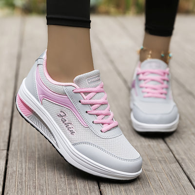 Women's Breathable Mesh Platform Sneakers, Casual Lace Up Outdoor Shoes, Comfortable Low Top Shoes