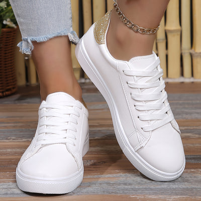 Women's Heart Pattern Sneakers, Casual Lace Up Outdoor Shoes, Comfortable Low Top Shoes