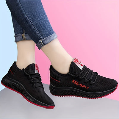 Women's Breathable Knit Sneakers, Casual Lace Up Outdoor Shoes, Comfortable Low Top Sport Shoes