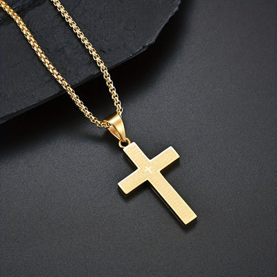 1pc Men'S & Women'S 304 304 304 304 Stainless Steel Cross Pendant Necklace - Heavy-Duty 304 304, 304 304 Stainless Steel, Golden/Tan, Golden-Tone Cross with & Cross Design, Durable Everyday Jewelry for Men & Women, Stylish La