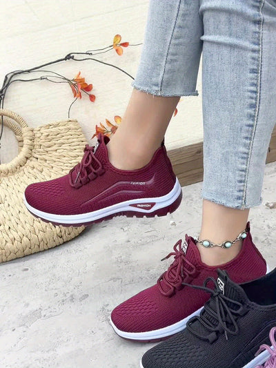 Spring and Summer Women's Casual Sports Shoes, Breathable Mesh Sneakers, Lightweight Anti-Slip Running Shoes with Fashionable Lace-Up Design, Durable PU Sole for Outdoor Jogging and Walking