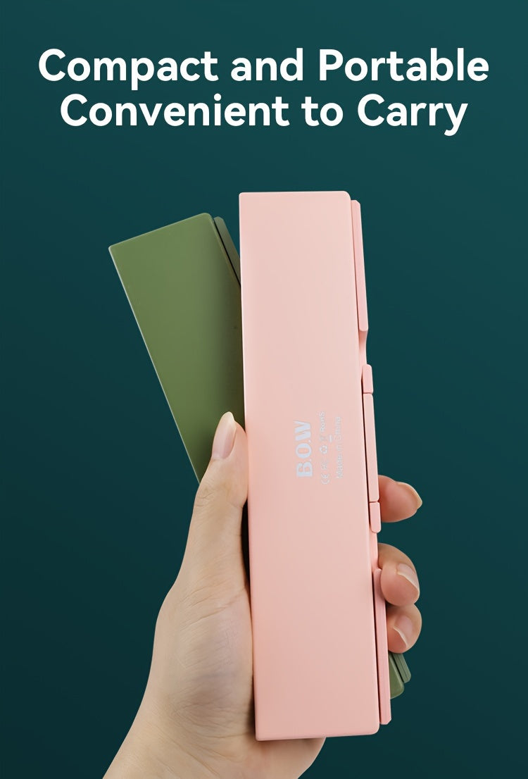 BOW Foldable Wireless BT Keyboard Mute, For Home And Office Use, Portable, Mobile Charging Keypad, With Mobile Phone And Tablet Holder, Capable Of Connecting Three Devices Simultaneously, Applicable To Android/Windows/iOS Mob