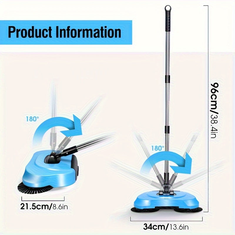 3in1 Manual Broom and Vacuum Combo with Long Handle - Automatic Deep Cleaning System, Sweeping, Mopping, Vacuuming - for Hardwood, Tile, Linoleum Floors - Ideal for Kitchen, Office, Living Room, Bedroom - Space-Saving Cleanin