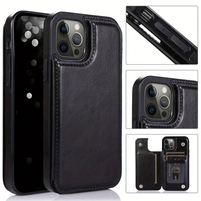 جراب iPhone قابل للطي من الجلد الصناعي عالي الجودة مع فتحات للبطاقات وحامل مقاوم للصدمات متوافق مع موديلات مختلفة بما في ذلك X XR XS Max 11 pro 12 pro 13 pro 14 15 16 SE 6 7 8 plus