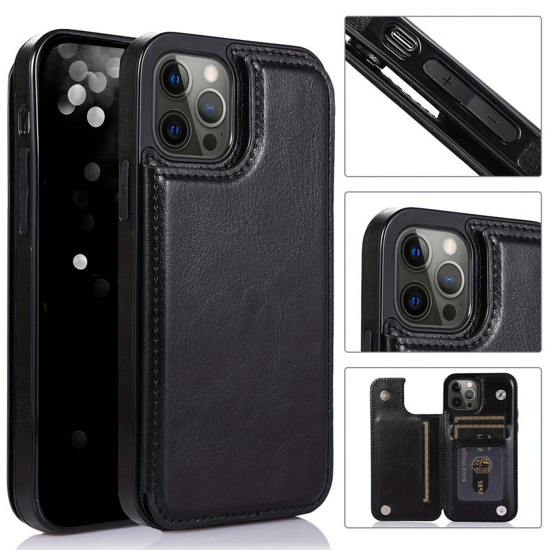 جراب iPhone قابل للطي من الجلد الصناعي عالي الجودة مع فتحات للبطاقات وحامل مقاوم للصدمات متوافق مع موديلات مختلفة بما في ذلك X XR XS Max 11 pro 12 pro 13 pro 14 15 16 SE 6 7 8 plus
