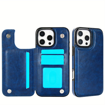 جراب iPhone قابل للطي من الجلد الصناعي عالي الجودة مع فتحات للبطاقات وحامل مقاوم للصدمات متوافق مع موديلات مختلفة بما في ذلك X XR XS Max 11 pro 12 pro 13 pro 14 15 16 SE 6 7 8 plus