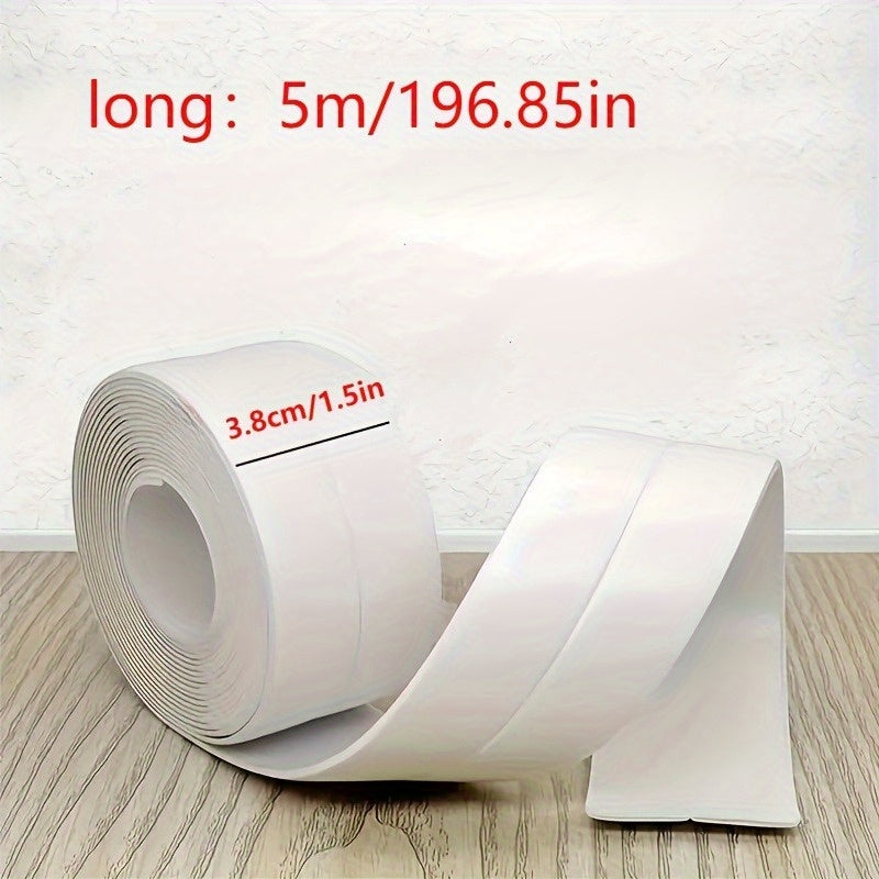 1 Roll (5m/16.4ft) Super Sticky Waterproof Self-Adhesive Seal Strip Tape - Heavy Duty, No Tools Needed, for Bathroom, Kitchen, Toilet, Sink, Shower, Bathtub, Appliances - Leakproof, Dustproof - Ideal for DIY &, Home Improveme