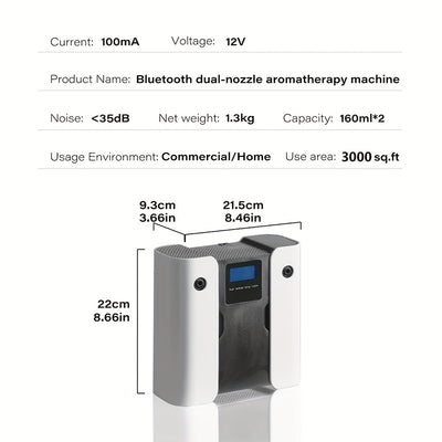 Waterless Essential Oil Diffuser for Home & Hotel, Spa, Office – Max 3000 sq ft Coverage, 2*160ml Capacity, Hotel Series Nebulizing Diffuser with Intelligent Aroma Air Dispersion, Wall-Mountable Design, Ultra-Quiet 35dB Whi