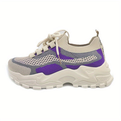 Women's Breathable Mesh Platform Sneakers, Casual Lace Up Outdoor Shoes, Comfortable Lwo Top Sport Shoes
