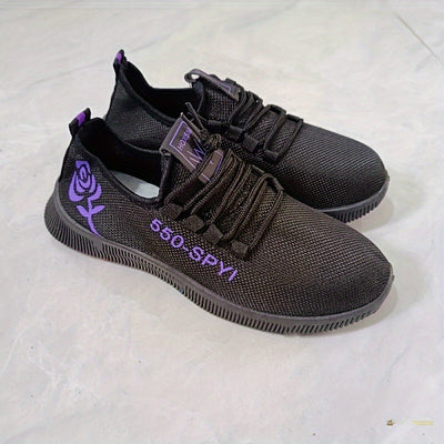 Women's Rose Pattern Sports Shoes, Breathable & Lightweight Running Sneakers, Comfy Outdoor Walking Trainers