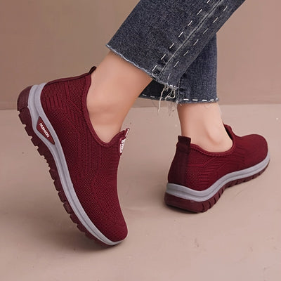 Women's Breathable Flying Woven Sneakers, Casual Slip On Outdoor Shoes, Comfortable Low Top Sport Shoes