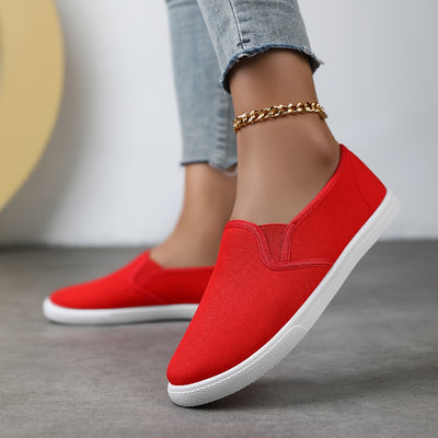 Women's Simple Solid Color Canvas Shoes, Casuals Slip On Outdoor Shoes, Lightweight Low Top Shoes