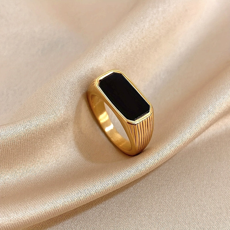 Elegant Black Acrylic Stainless Steel Ring with Golden-Tone Accents - Modern Minimalist Design for Daily Wear & Parties, Durable & Stylish Jewelry, Party Jewelry | Minimalist Jewelry | Durable Acrylic Ring