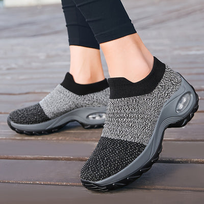 Women's Breathable Knit Chunky Sneakers, Casual Slip On Outdoor Shoes, Comfortable Low Top Shoes