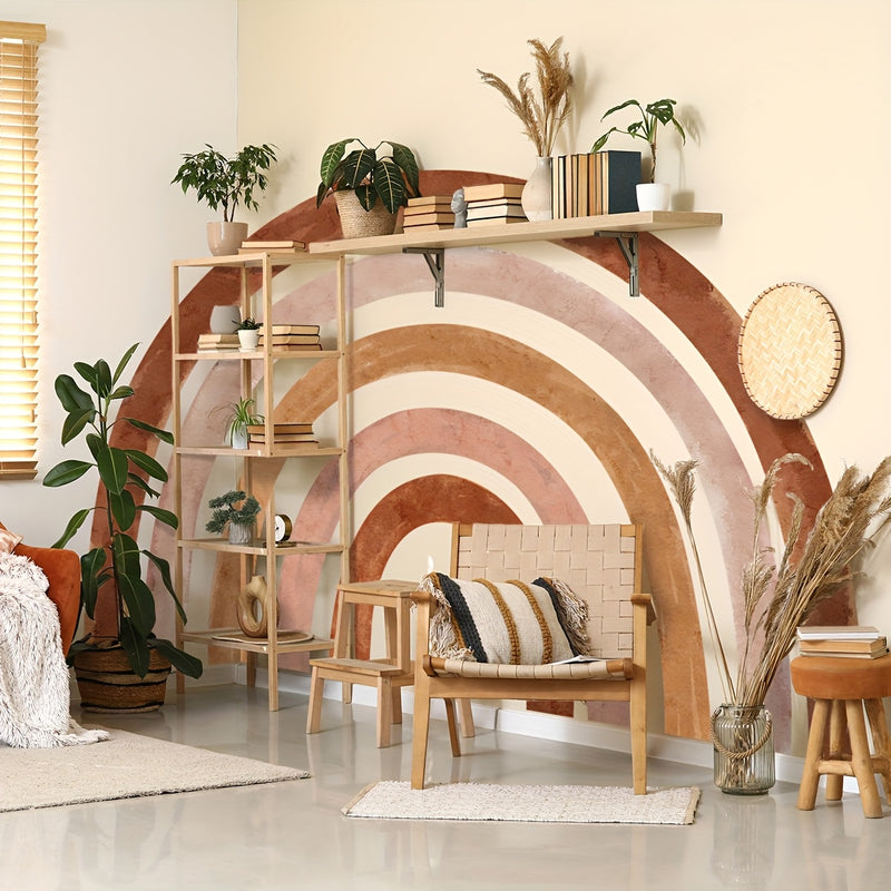 A Set of 5 Creative Hand-Painted Bohemian Style Large Rainbow Feature Beautification Wall Stickers Living Room Bedroom Corridor Entrance Kitchen Bathroom Background Wall Decoration Stickers ATW6117