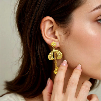 2025 New Bohemian 2pcs Hollow Flower Tassel Earrings and Necklace Elegant Ladies Jewelry Set, Perfect for Dubai Bridal Wedding Anniversary Gift, Valentine's Day, Christmas Eid, Daily Present for Wife, Family, Girlfriend