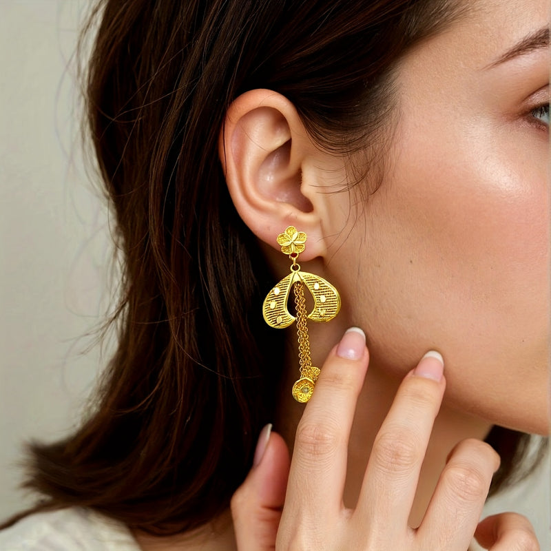 2025 New Bohemian 2pcs Hollow Flower Tassel Earrings and Necklace Elegant Ladies Jewelry Set, Perfect for Dubai Bridal Wedding Anniversary Gift, Valentine&