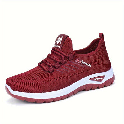 Women's Knitted Running Sneakers, Breathable Soft Sole Low Top Walking Trainers, Comfy Outdoor Sports Shoes
