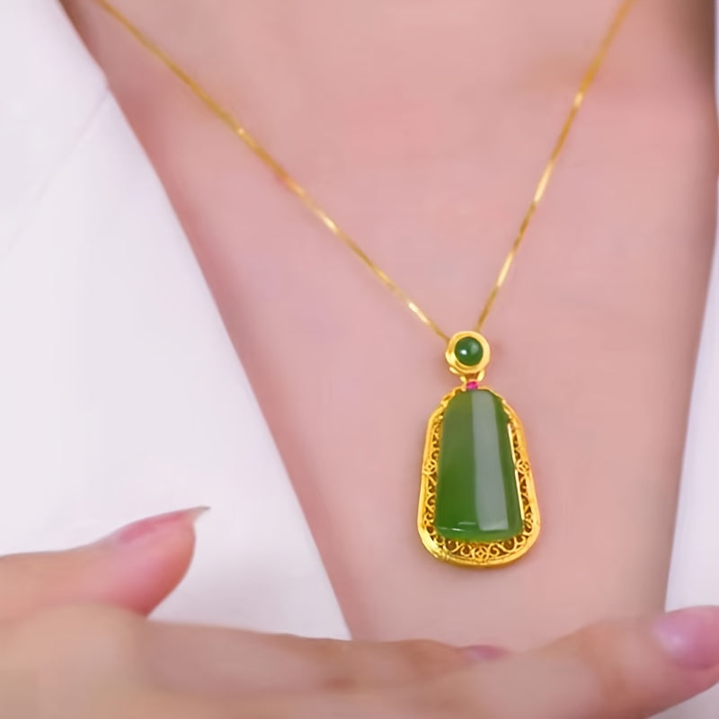 Elegant Green Charm Bamboo Pendant Necklace for Women - Golden-Tone Alloy Chain with Resin Detailing, Fashionable Collarbone Jewelry, Fashion Accessory | Elegant Jewelry | Decorative Beads
