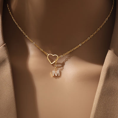 Personalized Letter Pendant Necklace with zirconia Heart Charm, A-Z Initials, Copper Chain, Versatile for Party And Vacation - Elegant Jewelry Gift for Women And Teen Girls