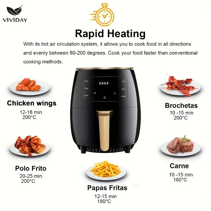British household air fryer intelligent touch display screen electric fryer suitable for roasted chicken, french fries, chicken wings large capacity electric fryer kitchen air fryer