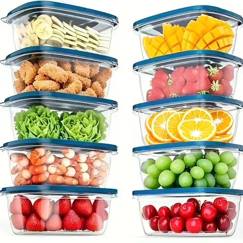 10pcs Blue and Clear Plastic Food Storage Containers with Leak-Proof Lids, 12-Month Use - Microwave & Dishwasher Safe | Stackable, Durable for Office, School, Picnics, Travel & Organization