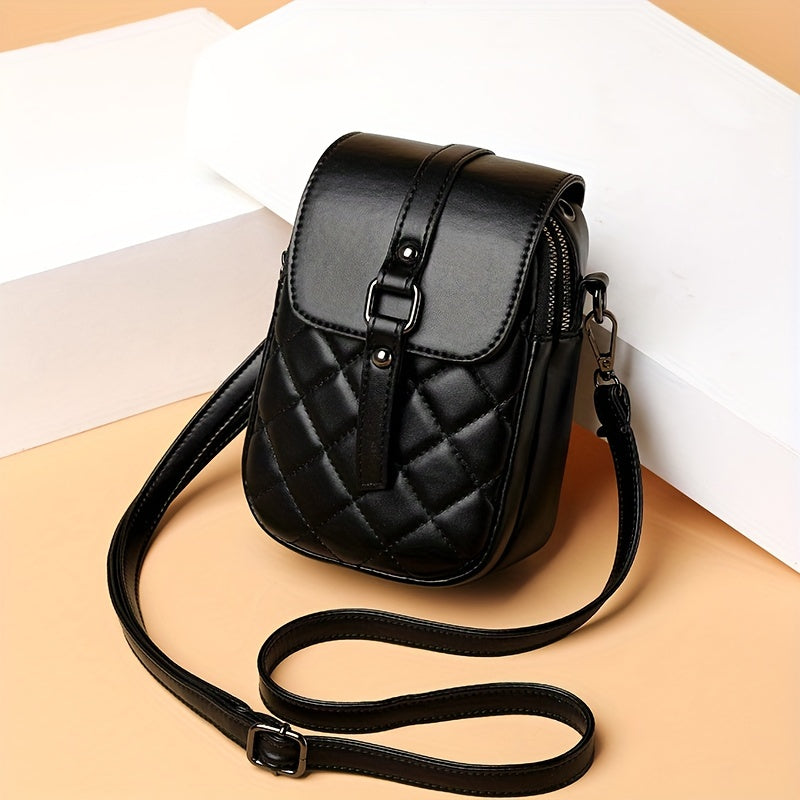 Mini Argyle Quilted Crossbody Bag, Fashion Flap Mobile Phone Bag, Women&