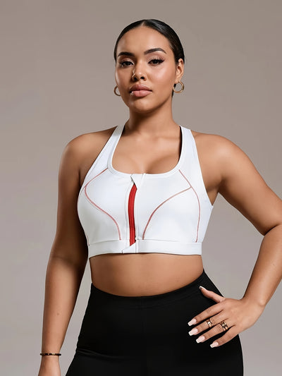 3pcs Women's Plus Size High Support Sports Bras with Front Zipper, Removable Pads - Fashionable Plus Size Casual Sportswear for Women