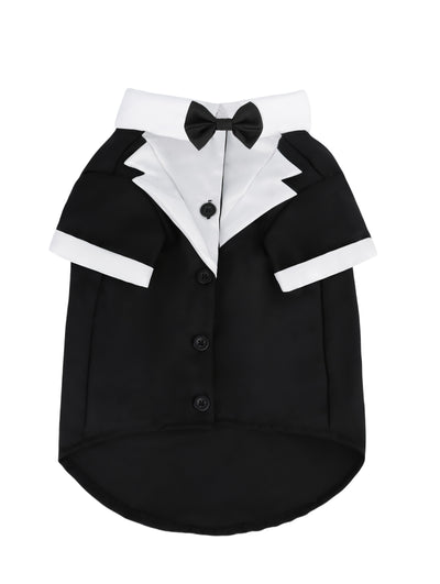 Elegant Black & White Pet Tuxedo with Bow Tie - Formal Attire for Small Dogs and Cats, Perfect for Weddings, Birthdays, and Special Events