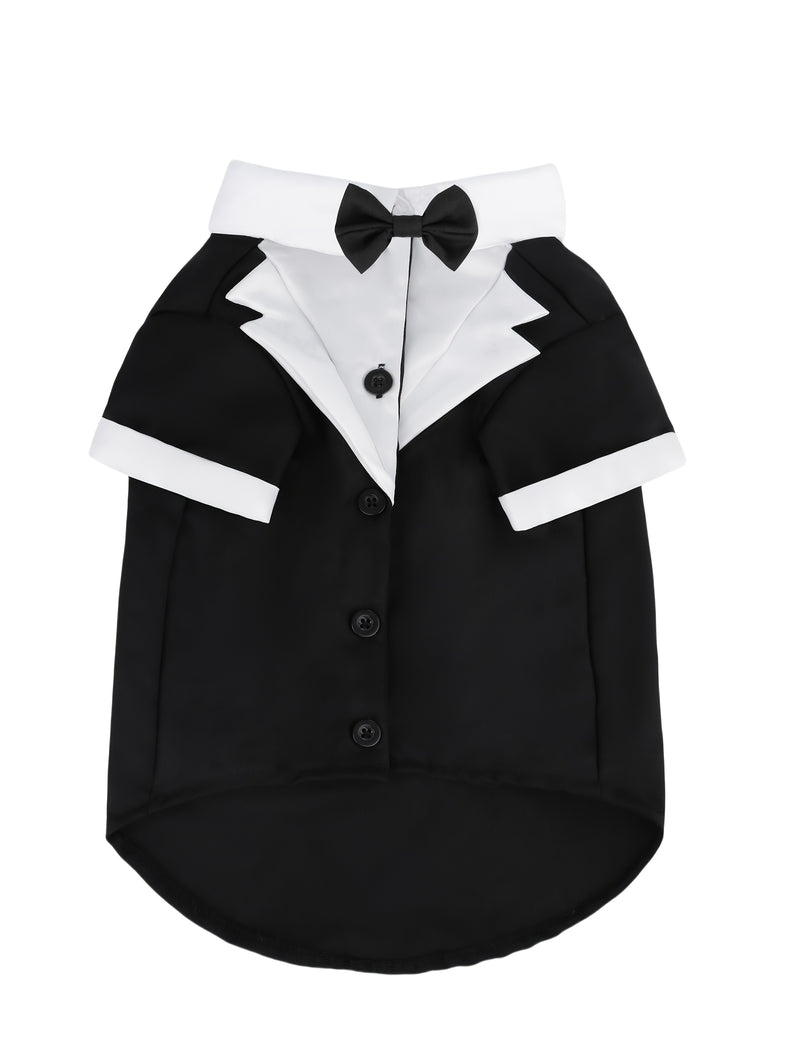 Elegant Black & White Pet Tuxedo with Bow Tie - Formal Attire for Small Dogs and Cats, Perfect for Weddings, Birthdays, and Special Events