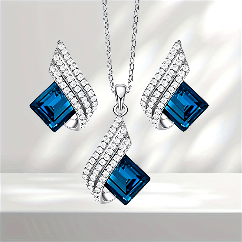 Blue Shining Diva Fashion Angel Wings Pendant Necklace, Jewellery Set, Gifts for Men And Girls