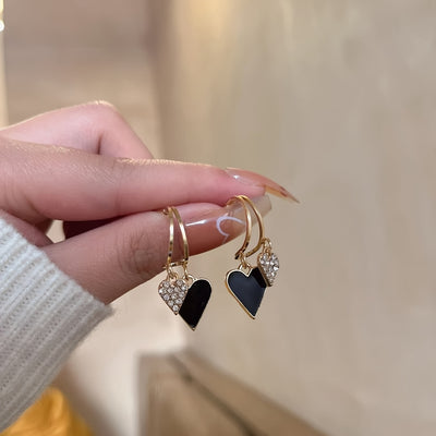 Elegant Red Heart Dangle Earrings with Sparkling Rhinestones - Cute & Chic, Perfect for Daily Wear or Gifting on Valentine's Day, Elegant Style, Cute Style, Holiday Theme
