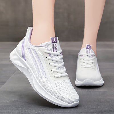 Women's Breathable Mesh Running Shoes, Lightweight Low-Top Casual Sports Sneakers with Lace-Up Closure, Fabric Upper and PU Sole