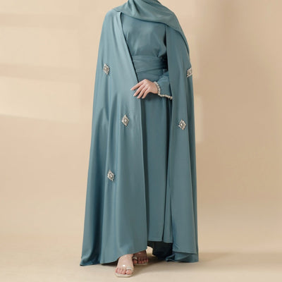 Women'S Elegant Muslim Abaya - Heavy Rhinestone-Embellished Long Sleeve Shawl Robe with Batwing Sleeves & Floor-Length Design, Loose Fit Islamic Dress for Ramadan, Prayer, Daily Wear - Modest Muslim Clothing (MOA067), Abaya F