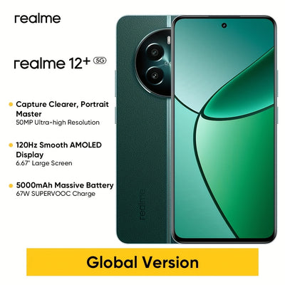 Realme 12+ 5G 8GB+256GB 5G LTE, Global Version, Unlocked Cellphone, Andriod 14 Smartphone, LYT-600 OIS Portrait Camera, Dimensity 7050 5G Chipset, 120Hz Smooth AMOLED Display and 67W Fast Charge, with Adaptor