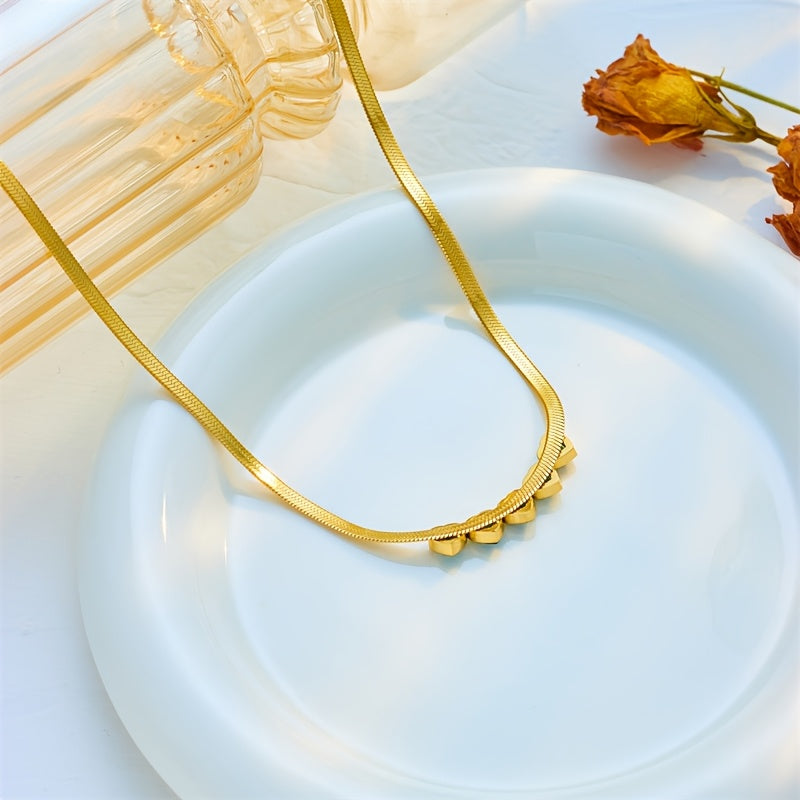 Elegant & Luxurious Golden-Tone Stainless Steel Necklace for Women - Multi-Green Heart Pendant Bohemian Style Jewelry, Durable Tarnish-Resistant Design for Weddings, Vacations, Daily Wear, Parties - Perfect Gift for Her, Char