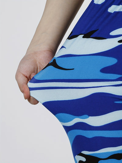 بنطلون ليجنز نسائي مطبوع عليه زهور، بنطلون رياضي كاجوال بخصر مرتفع