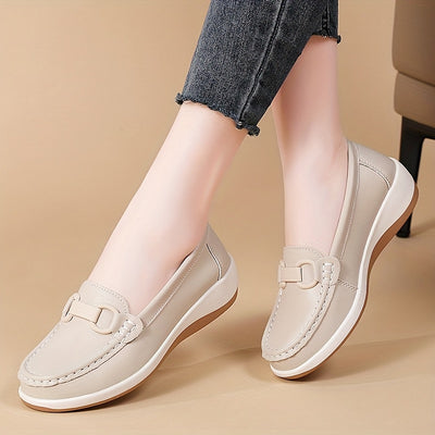 Women'S Breathable Low-Top Thick Sole Loafers - Casual Slip-On Outdoor Shoes with Round Toe, Synthetic Upper & Inner, TPR Sole, All-Season Comfort