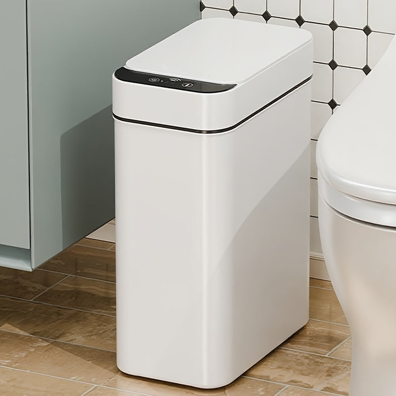 White Kitchen Bathroom Trash Can 11L with Lid, Touchless Automatic Motion Sensor 1pc & 2pcs Small Trash Can, Smart Electric Slim Trash Can, Suitable for Bedroom or Office, Smart Touchless Motion Sensor Trash Can with Lid, Ele