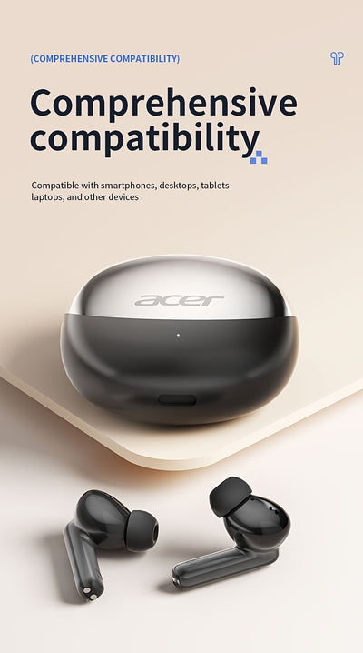 ACER HiFi High-definition Stereo Sound TWS Wireless Earbuds with Call Noise Cancellation, Long Standby Time, Dual Core 5.4 Wireless Chip, HIFI Grade Stereo Sound, Lightweight Touch Design, Fashionable Design, Comfortable for
