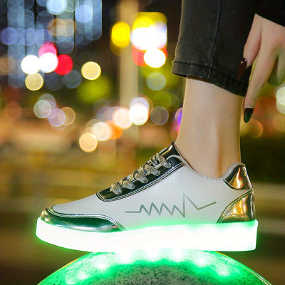 Women's Colorful Luminous Sneakers, Lace Up Low-top Lightweight Outdoor Shoes, Casual Sporty Footwear