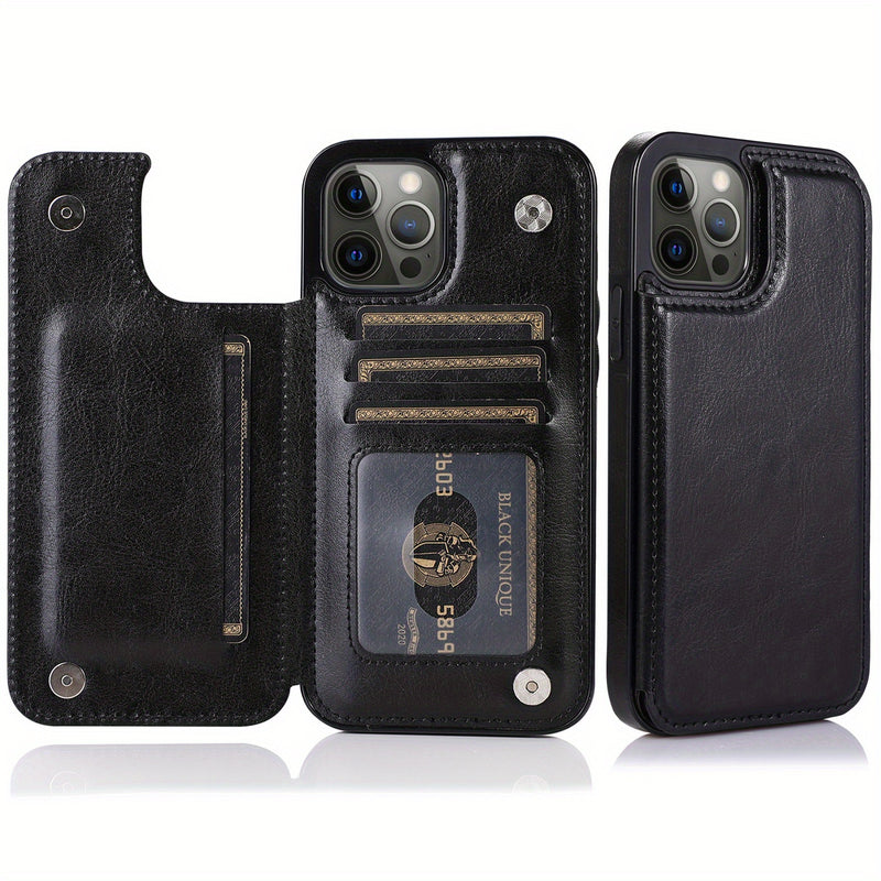 جراب iPhone قابل للطي من الجلد الصناعي عالي الجودة مع فتحات للبطاقات وحامل مقاوم للصدمات متوافق مع موديلات مختلفة بما في ذلك X XR XS Max 11 pro 12 pro 13 pro 14 15 16 SE 6 7 8 plus