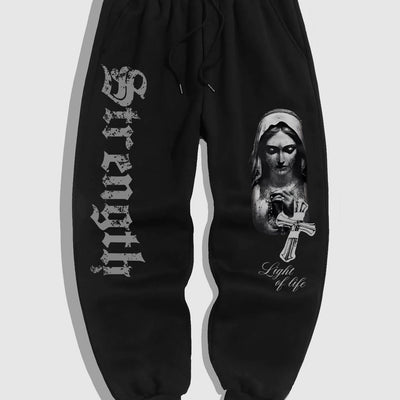 Men'S Casual Sports Joggers with Gothic Print of The Virgin Mary from The Renaissance.