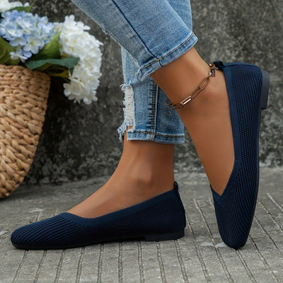 Women's Breathable Knit Slip On Shoes, Casual Square Toe Outdoor Shoes, Lightweight & Comfortable Shoes